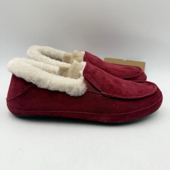 OluKai Womens Ku'Una Slippers US 6 EU 36 Red Lilikoi Leather Shearling NIB - Picture 3 of 12